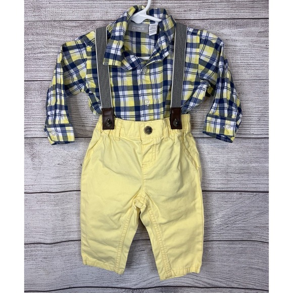 The Children's Place Other - Children's Place Boys Trousers W/Suspenders & Long Sleeve Shirt Size 3/6 Months